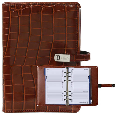 1111-10 Refillable Personal 6 Ring Binder Organizer Croco Cognac